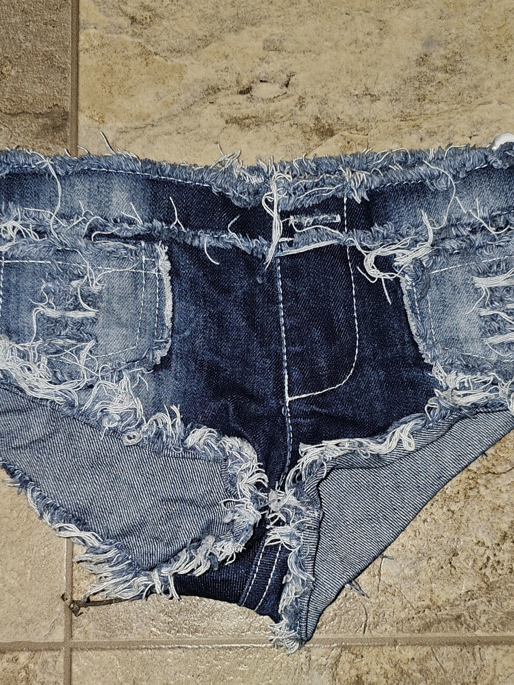 Frayed Hem Dark Wash Denim Booty Short - Women's Blue Jean Shorts
